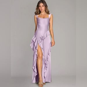 NWT Azazie Sloane Frosted Lilac A-Line Sweetheart Neckline Stretch Satin